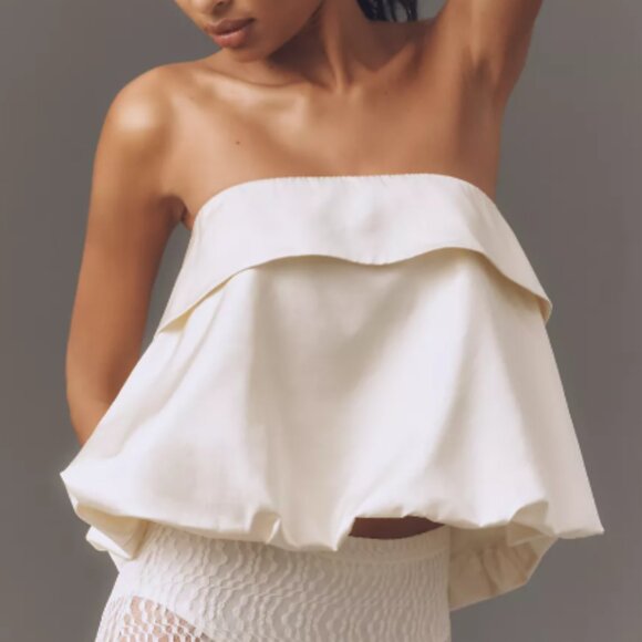 Mare Mare Linen Blend Silky Bubble Blouse ~ Ivory - Picture 3 of 5